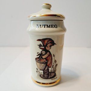 M J Hummel Porcelain Kitchen Spice Jar 24kt Gold Trim NUTMEG vintage 1987
